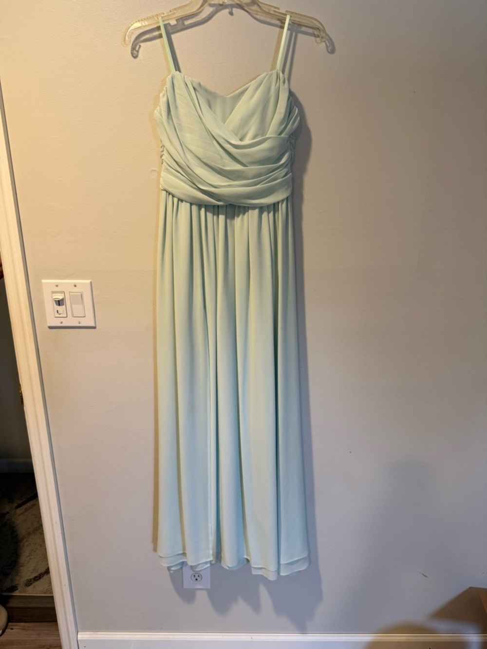 Lulu's Mint Draped Chiffon Spaghetti-Strap Maxi Dress
